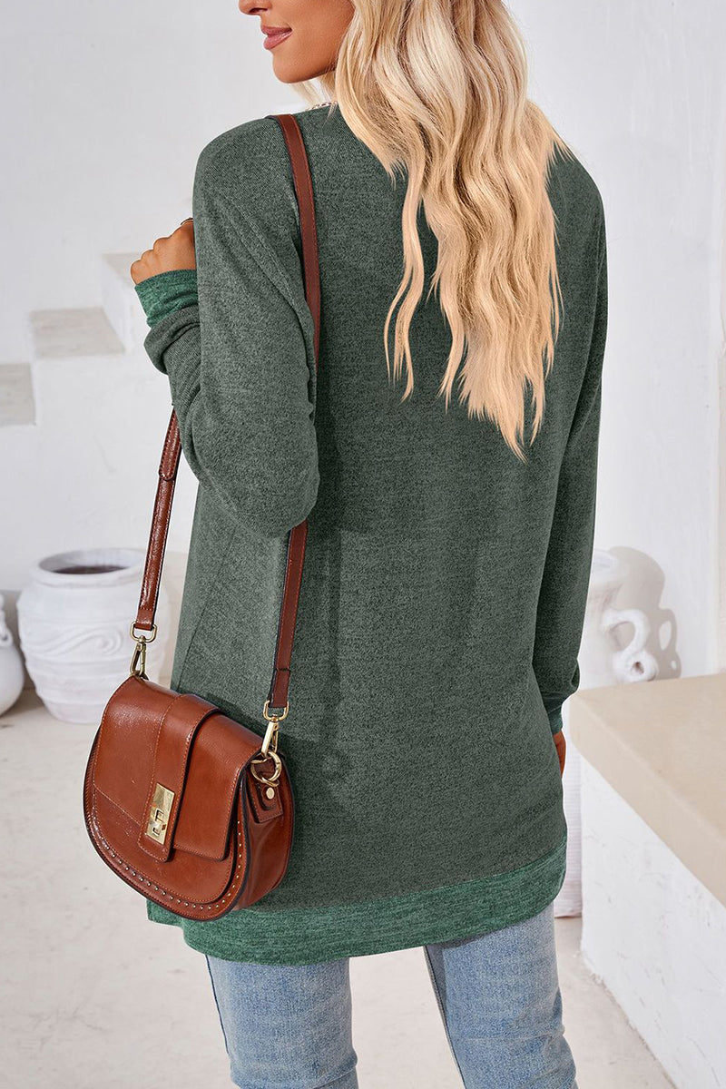 V-Neck Crochet Trim Long Sleeve Top