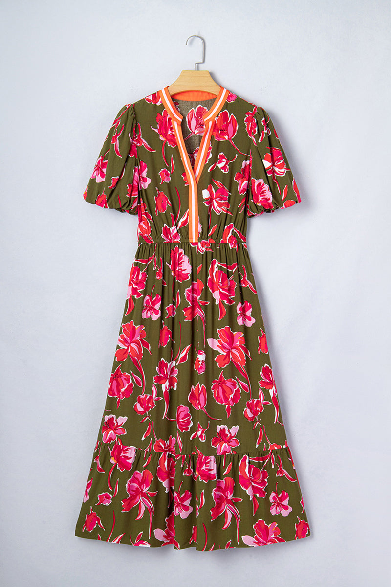 Floral Puff Sleeve Tiered Maxi Dress