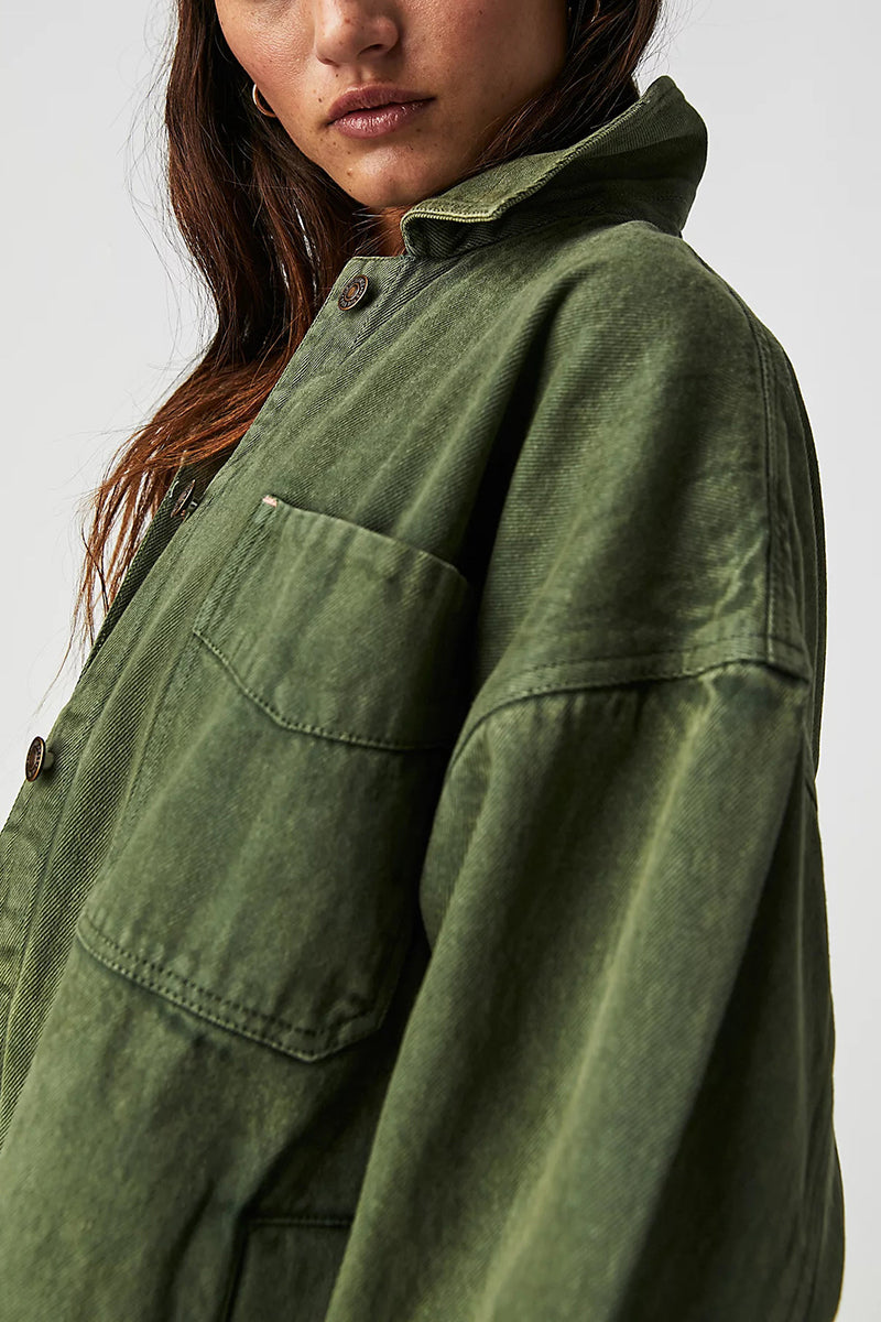 Oversized Denim Jacket with Pocket Detail