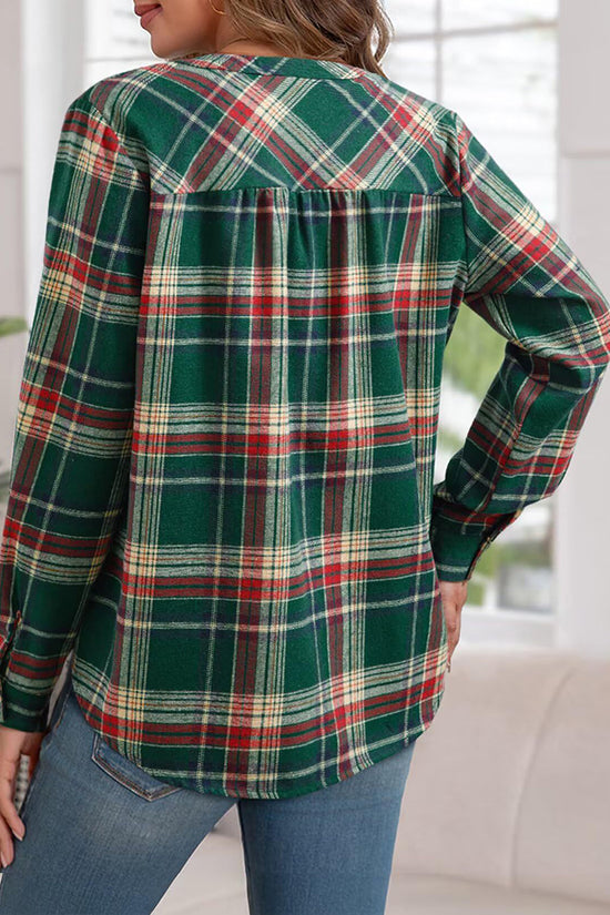 Plaid Button-Up Casual Blouse