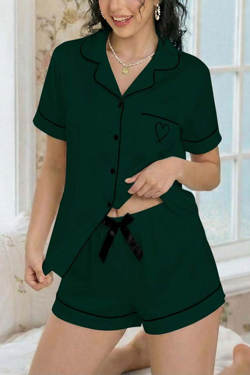 Heart Accent Short Sleeve Pajama Set