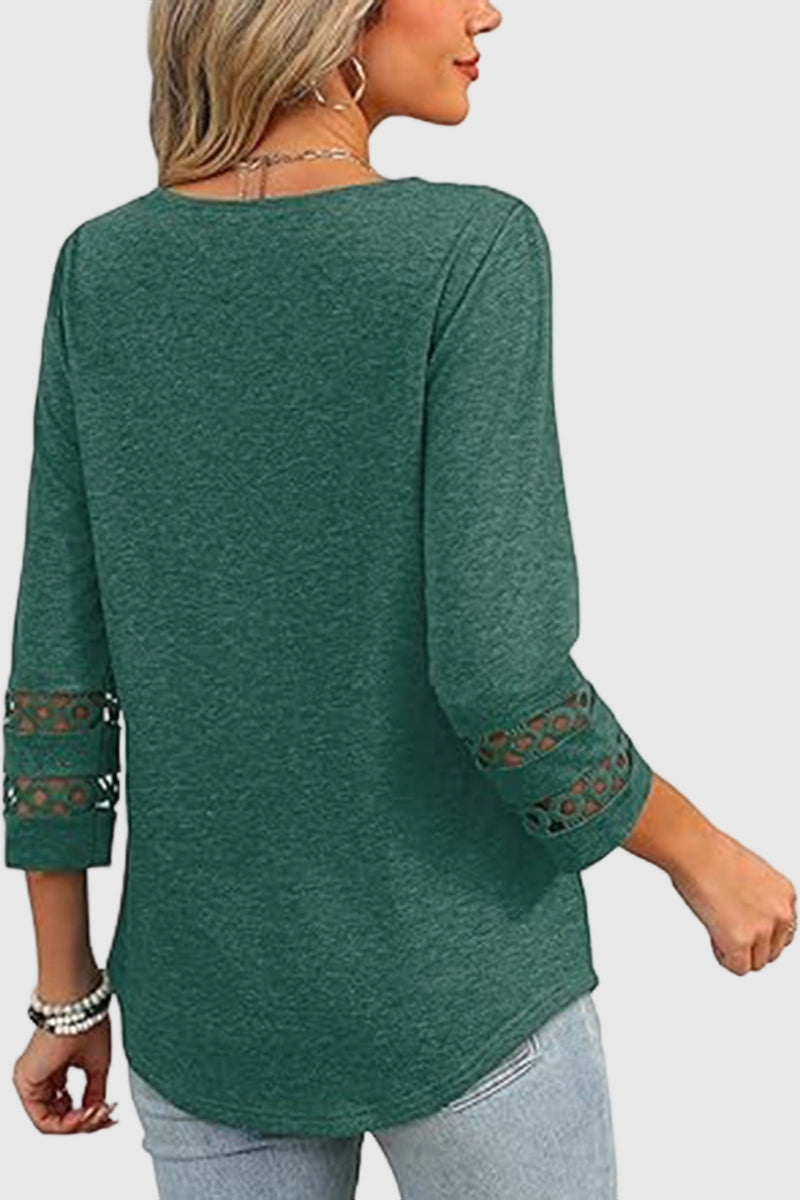 V-Neck Lace Sleeve Casual Top