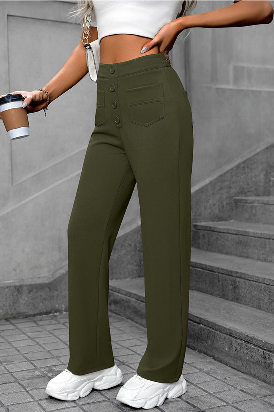 High-Waisted Button Casual Pants
