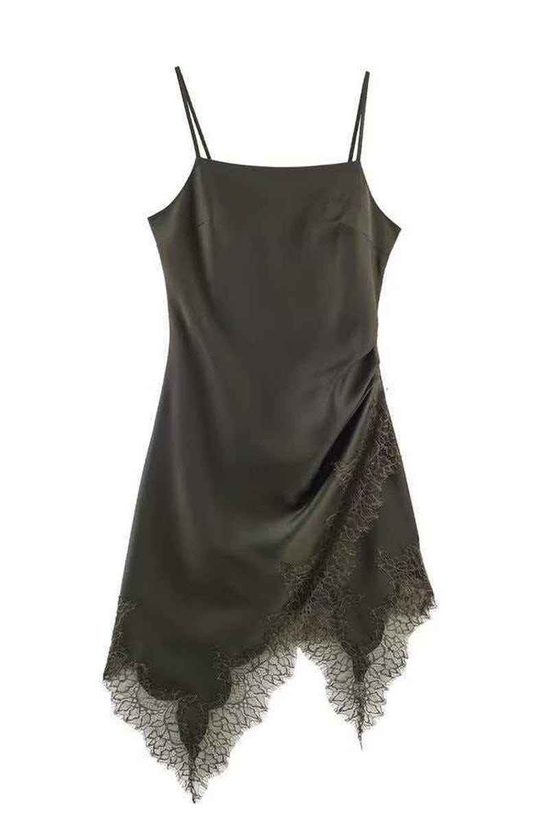 Sleek Lace Trim Spaghetti Strap Dress