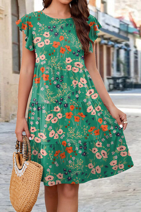 Floral Ruffle Sleeve Casual Dress