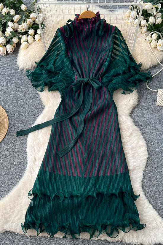 Flowy Striped Ruffle Midi Dress