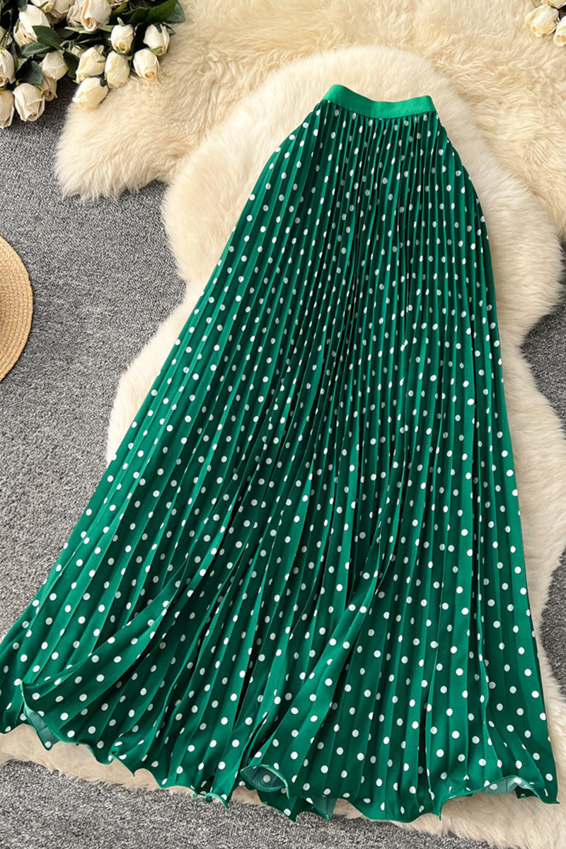 Polka Dot Pleated Midi Skirt