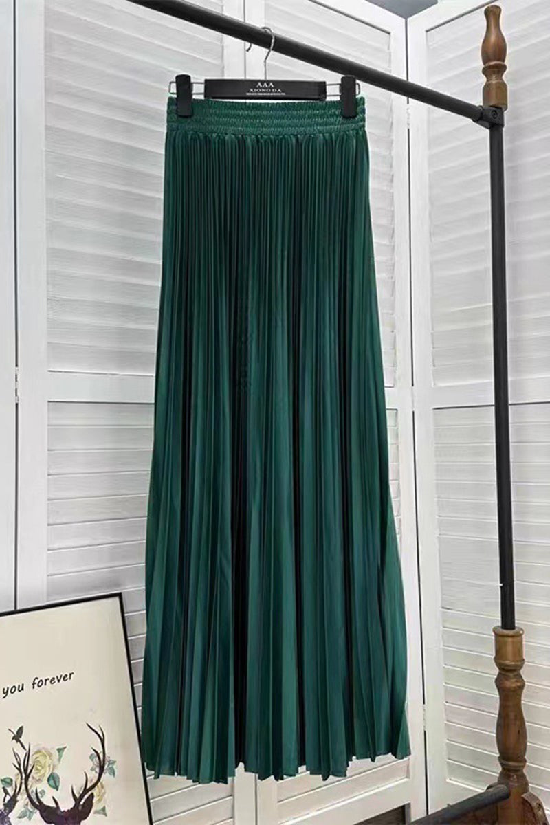 Pleated Elastic Waist Midi Skirt