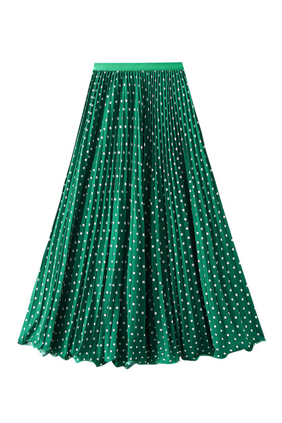 Polka Dot Pleated Midi Skirt