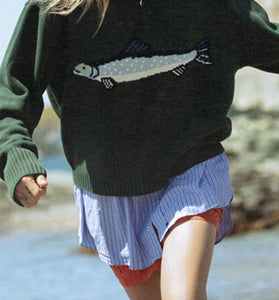 Fish Motif Crewneck Sweater