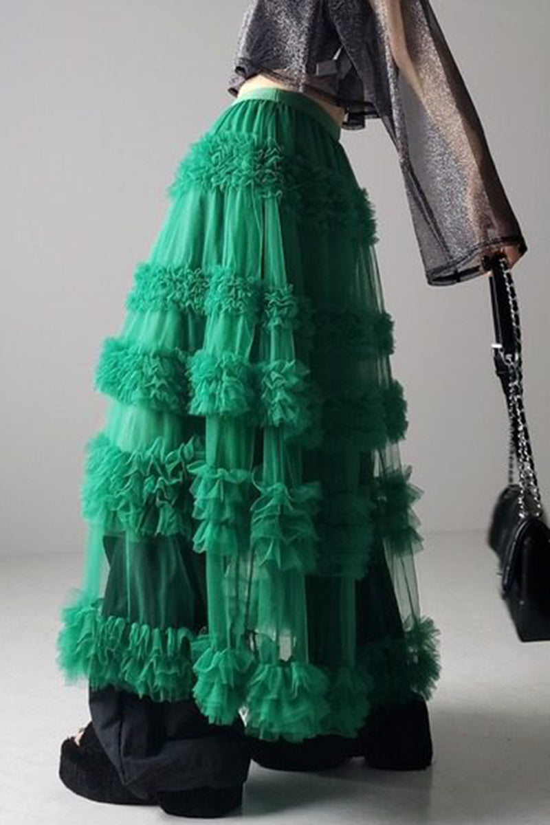 Tiered Midi Skirt with Ruffle Layers