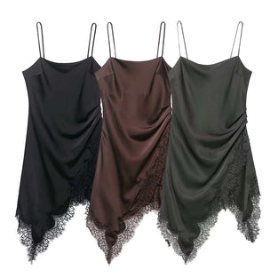 Asymmetric Lace Trim Spaghetti Strap Dress