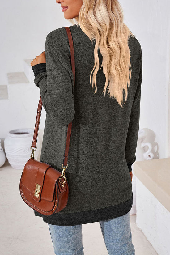V-Neck Crochet Trim Long Sleeve Top