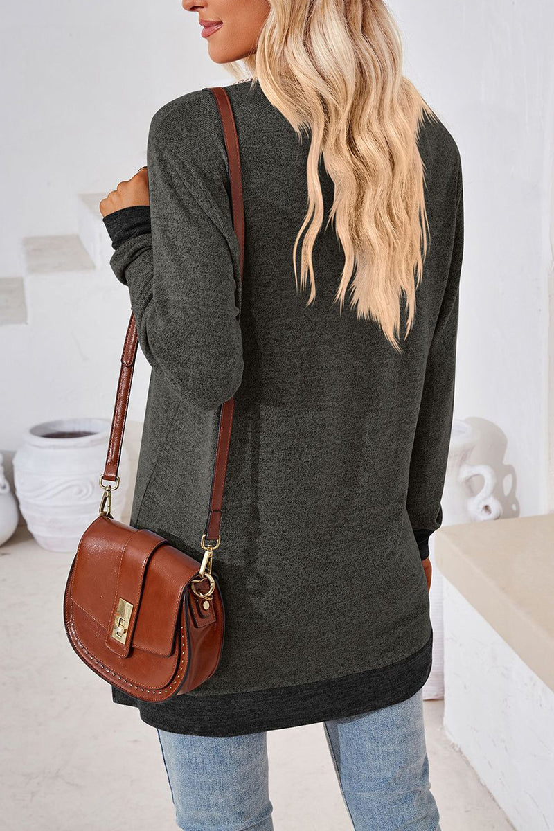 V-Neck Crochet Trim Long Sleeve Top
