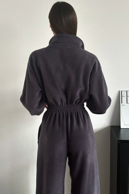 Cozy Zip-Up Jumpsuit with Elastic Waist