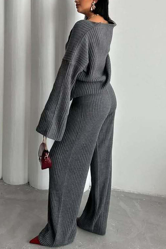 Ribbed Button-Up Pants Set