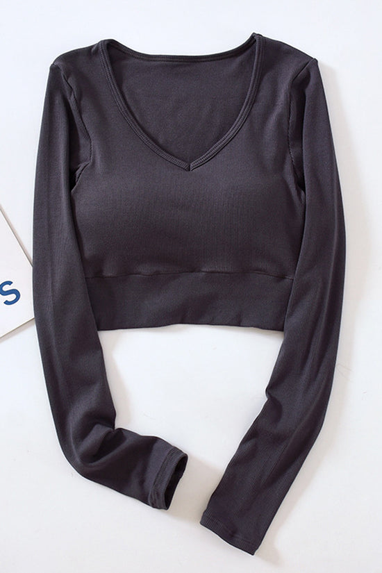 Long Sleeve V-Neck Crop Top