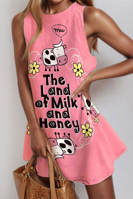 Artistic Face Print Sleeveless Dress