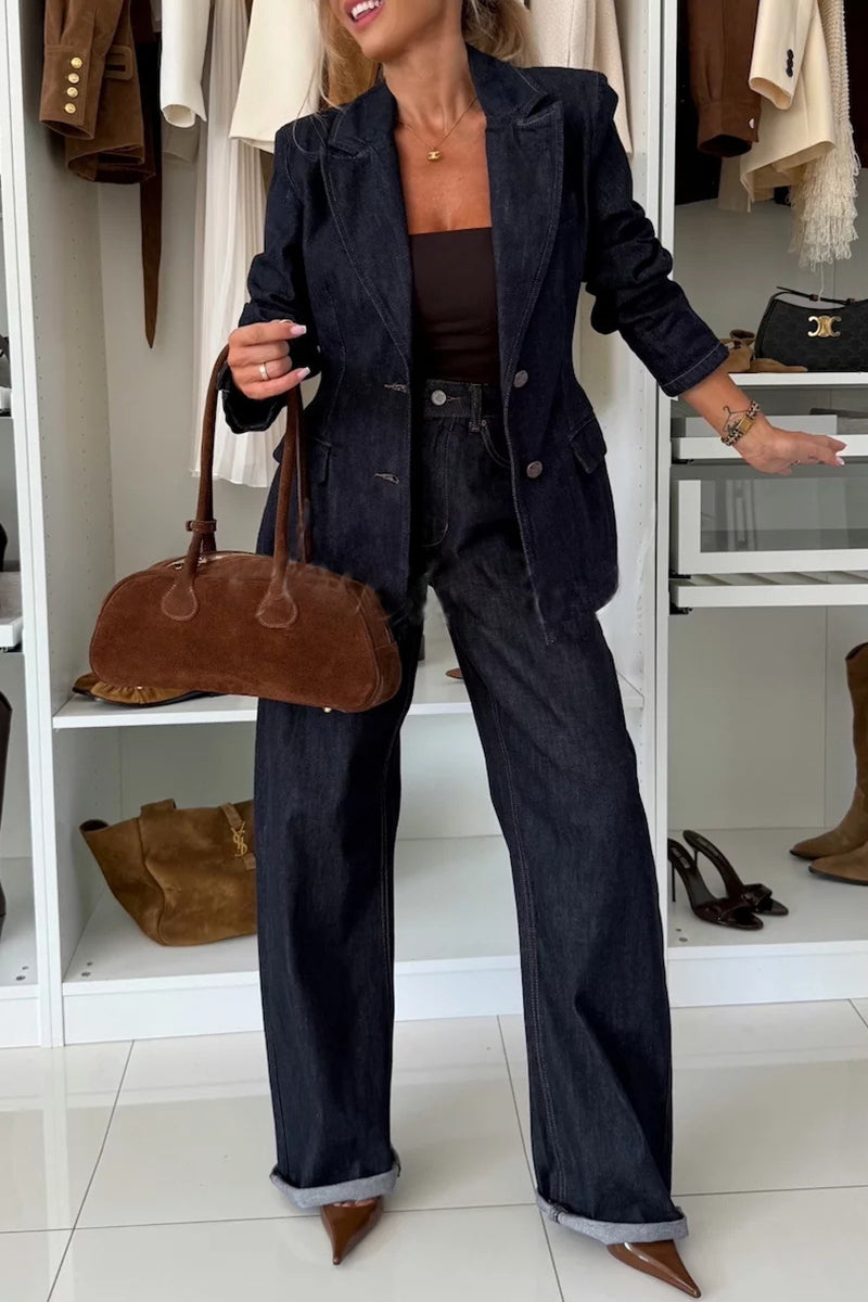 Chic Denim Blazer and Pants Set