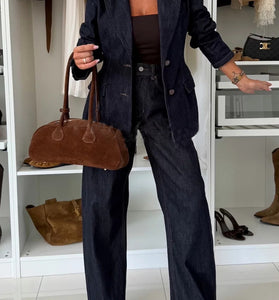 Chic Denim Blazer and Pants Set