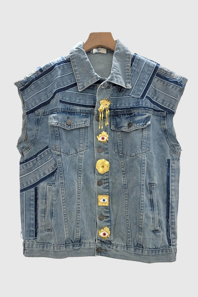Embellished Sleeveless Denim Jacket