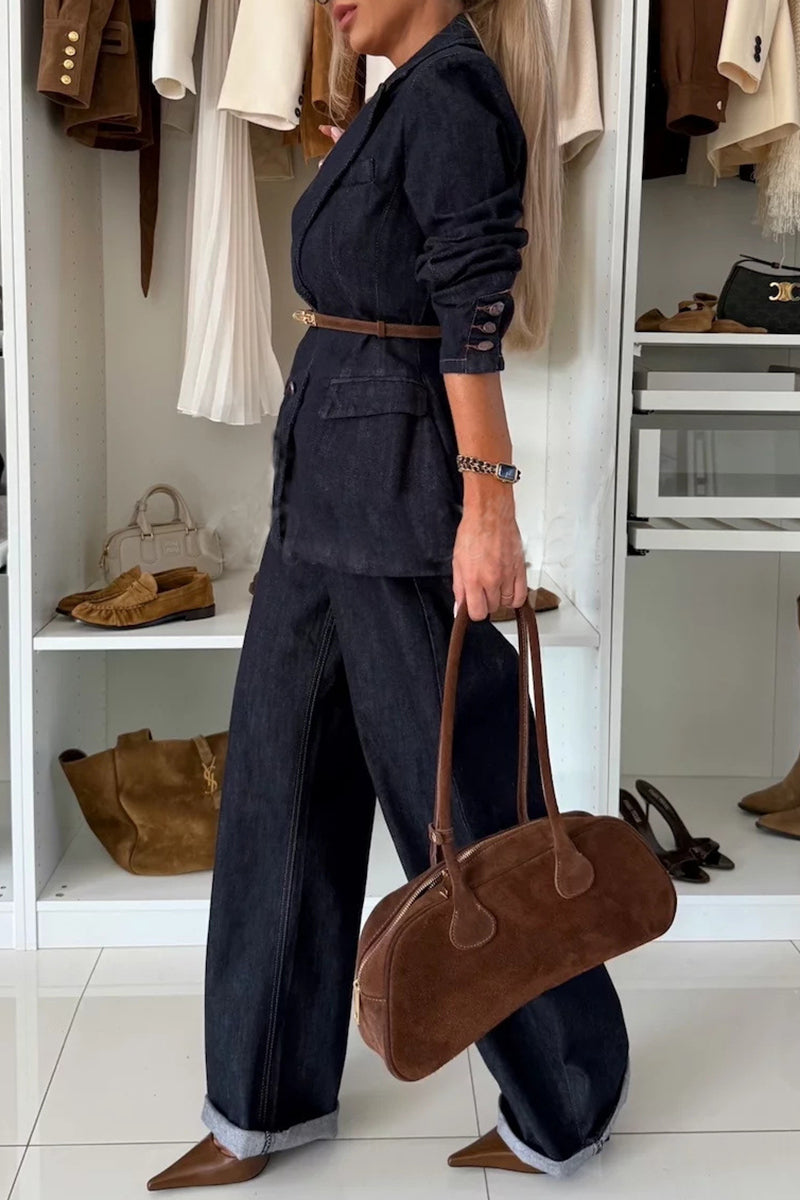 Chic Denim Blazer and Pants Set
