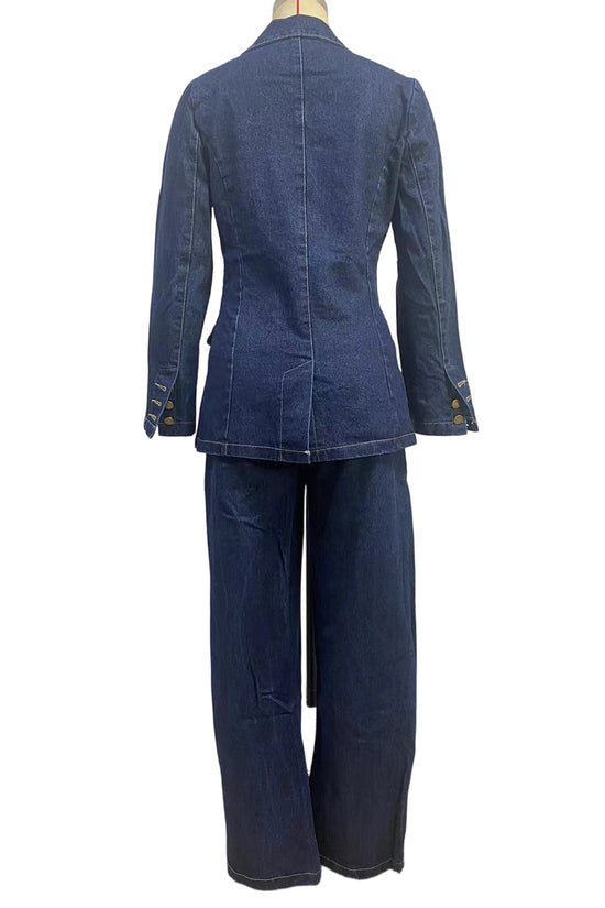 Chic Denim Blazer and Pants Set