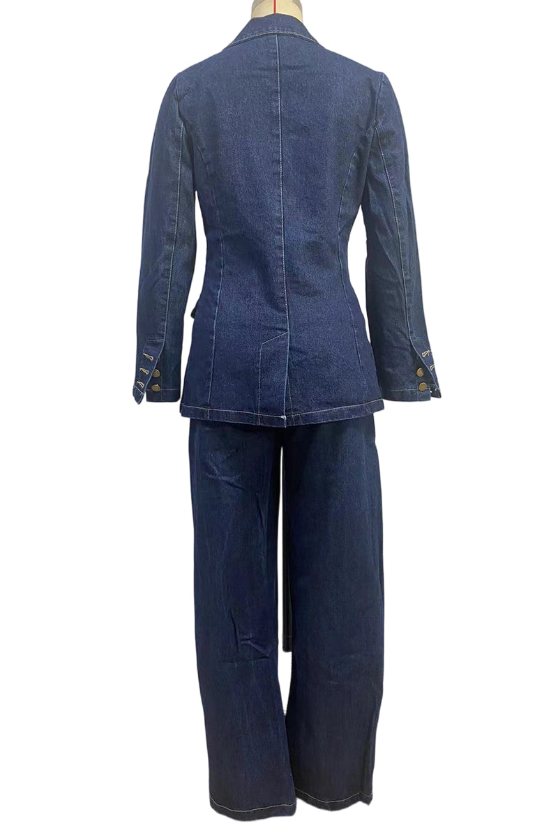 Chic Denim Blazer and Pants Set