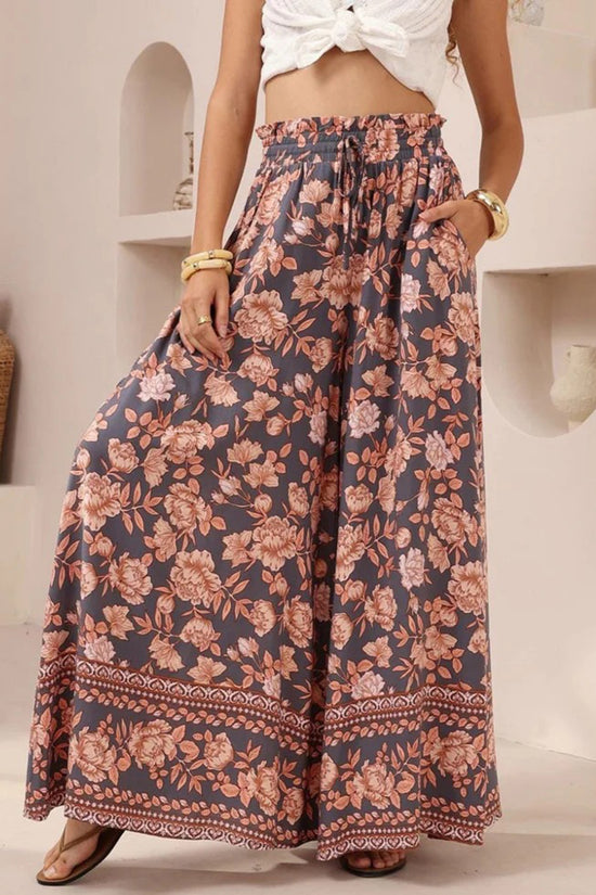 Floral Wide-Leg Casual Pants