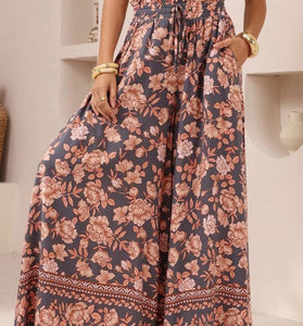 Floral Wide-Leg Casual Pants