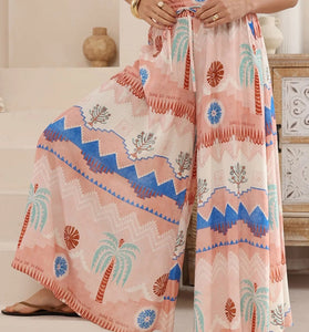 Boho Print Wide-Leg Casual Pants