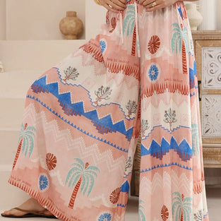 Boho Print Wide-Leg Casual Pants