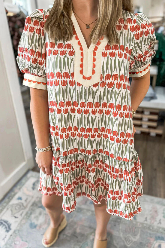 Tulip Floral Puff Sleeve Mini Dress