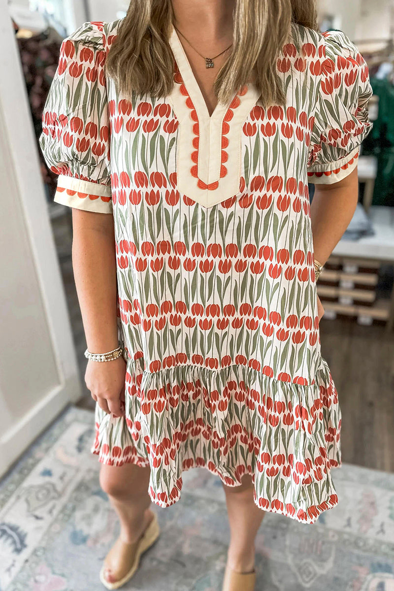Tulip Floral Puff Sleeve Mini Dress