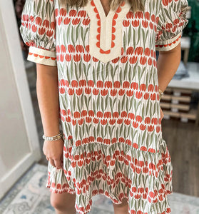 Tulip Floral Puff Sleeve Mini Dress