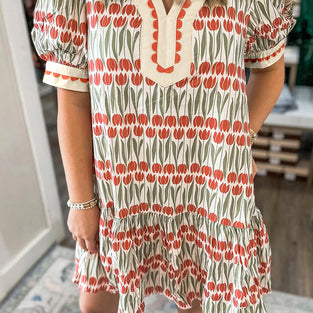 Tulip Floral Puff Sleeve Mini Dress