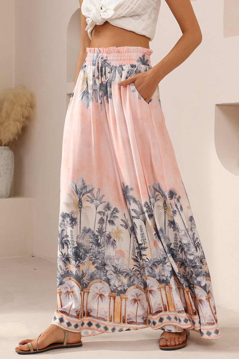 Tropical Print Flowing Casual Pants