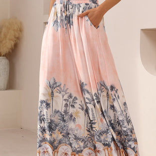 Tropical Print Flowing Casual Pants