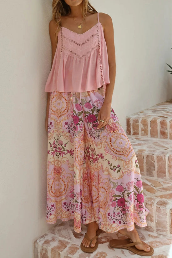 Floral Bohemian Wide-Leg Pants