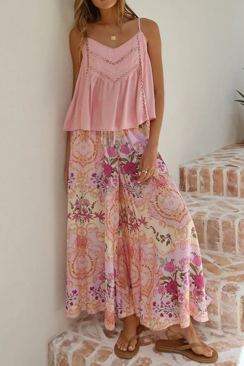 Floral Bohemian Wide-Leg Pants