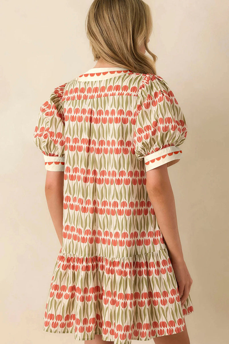 Tulip Floral Puff Sleeve Mini Dress