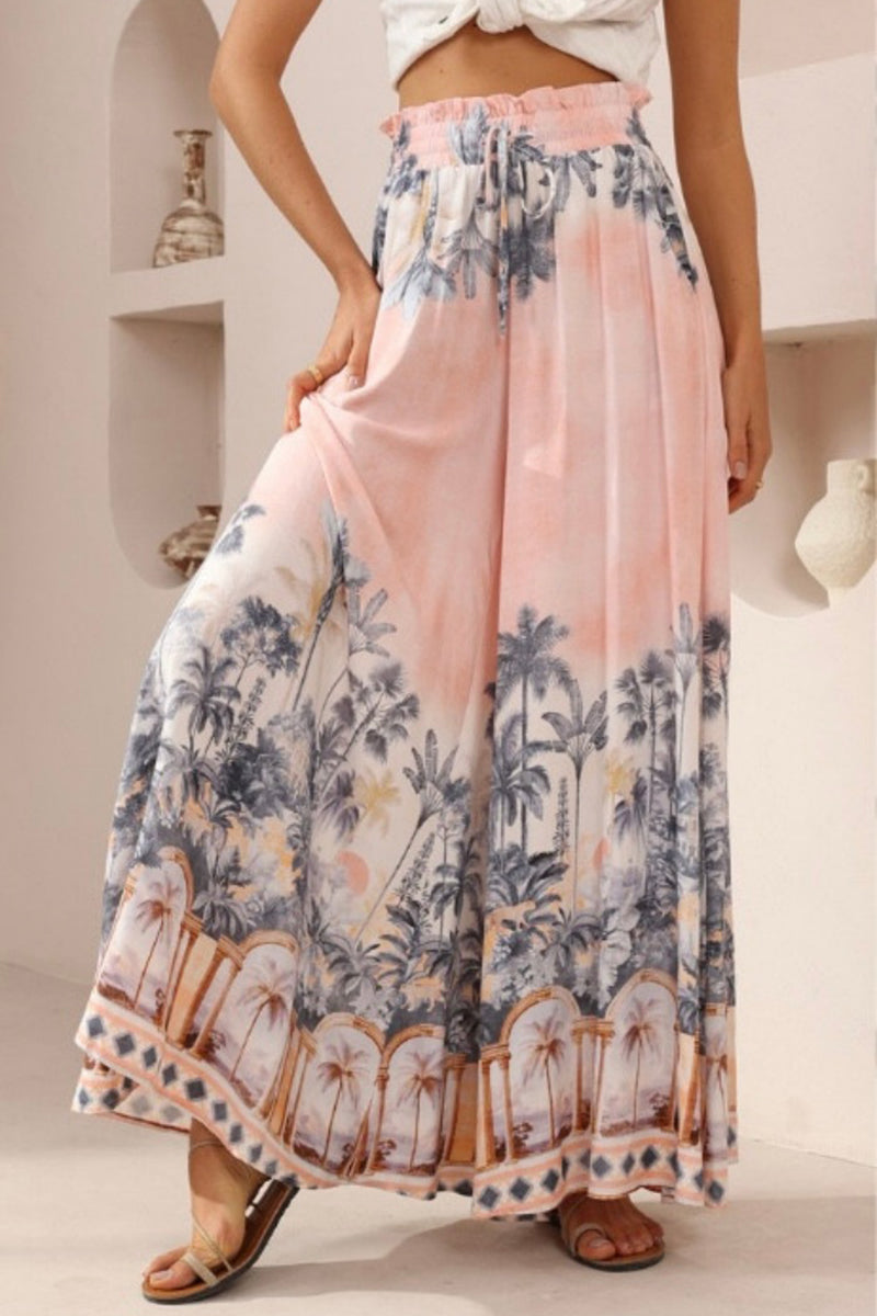 Tropical Print Flowing Casual Pants
