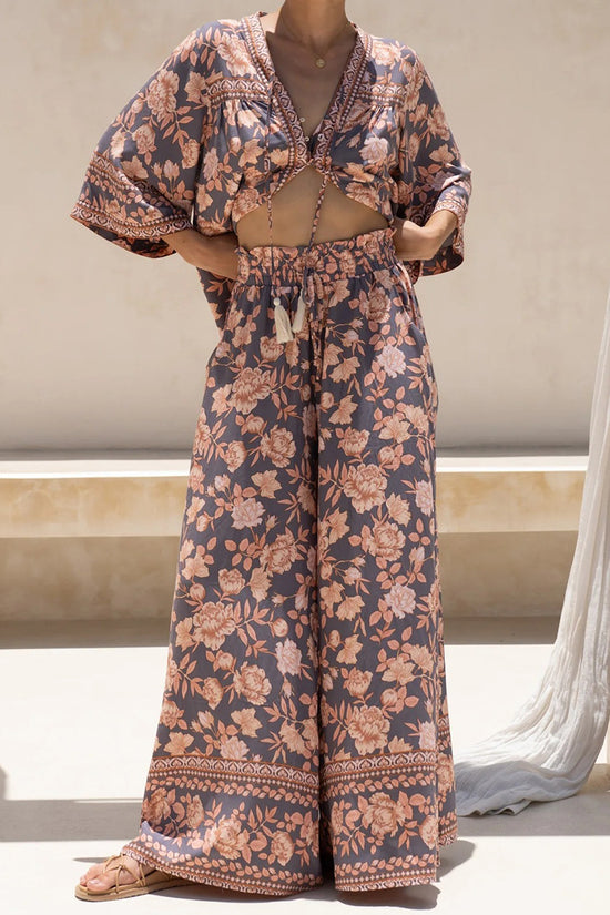 Floral Wide-Leg Casual Pants