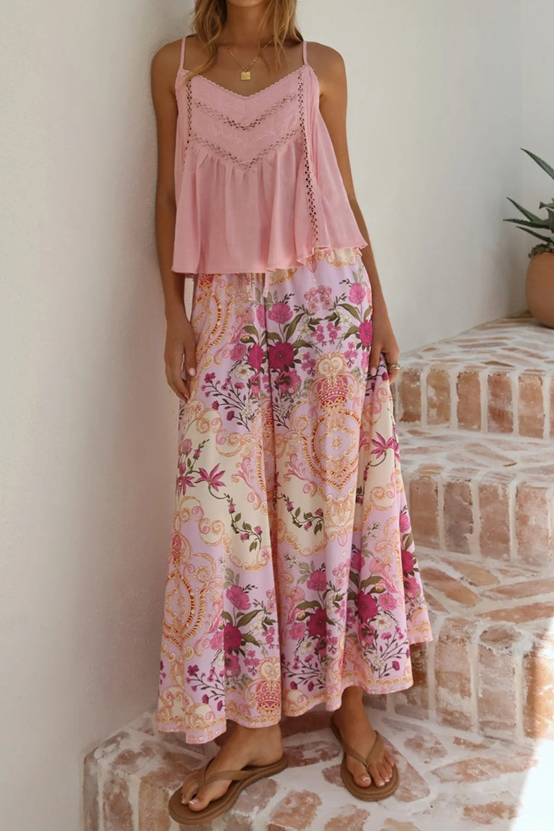 Floral Bohemian Wide-Leg Pants