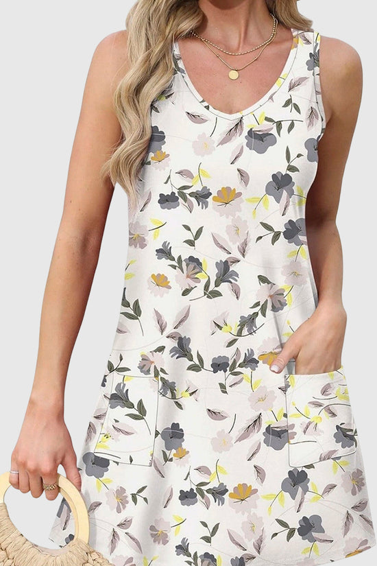 Sleeveless Leaf Print Casual Dress