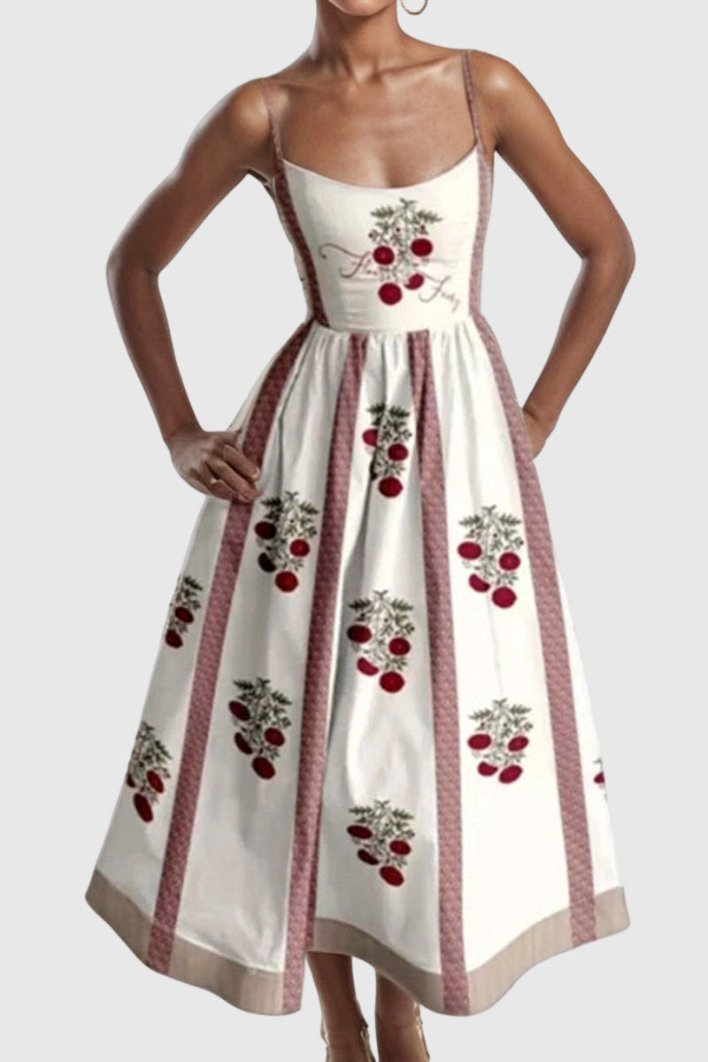 Fish Print Spaghetti Strap Midi Dress