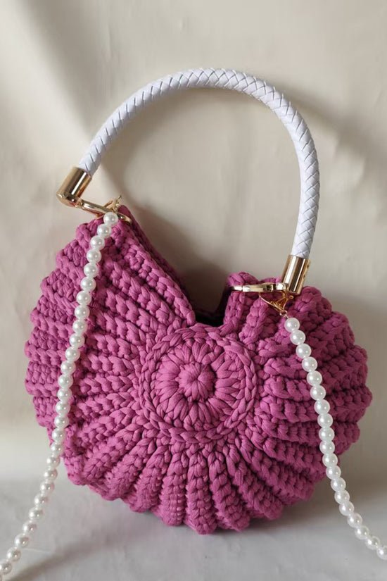 Chic Knit Handbag with Pearl Strap