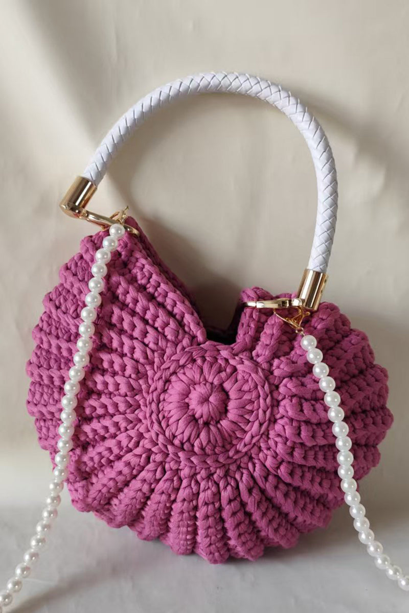 Chic Knit Handbag with Pearl Strap