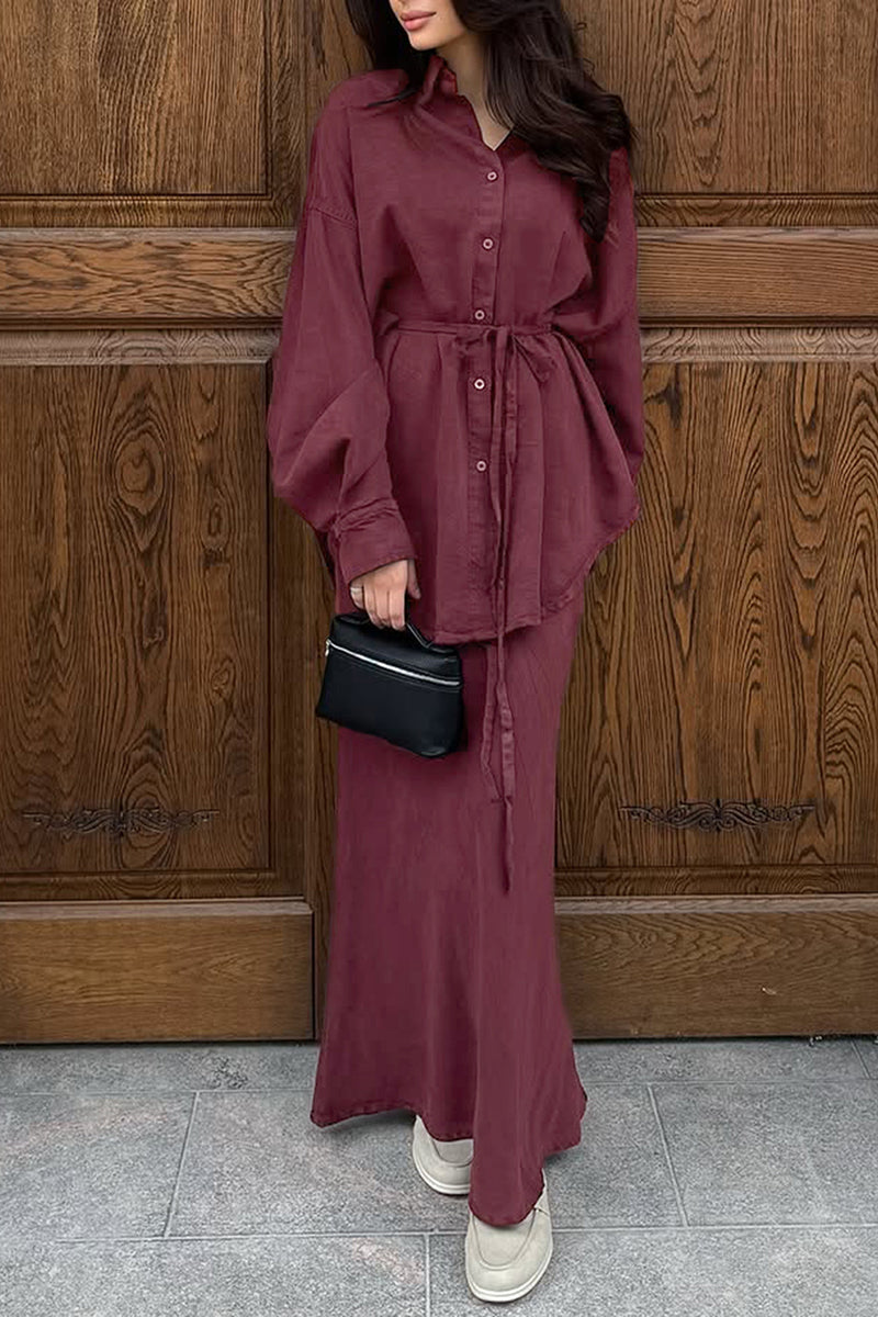Chic Button-Up Long Skirt Set