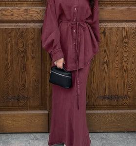 Chic Button-Up Long Skirt Set